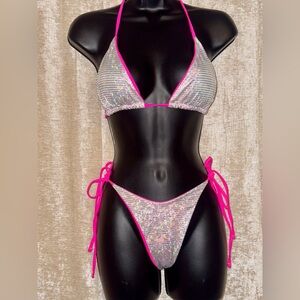 BRAND NEW Pink and Silver Sparkle Bikini Set